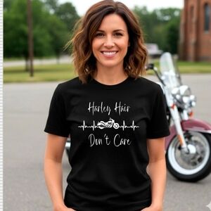 Harley hair don't care shirt cute motorcycle riding rider popular trending